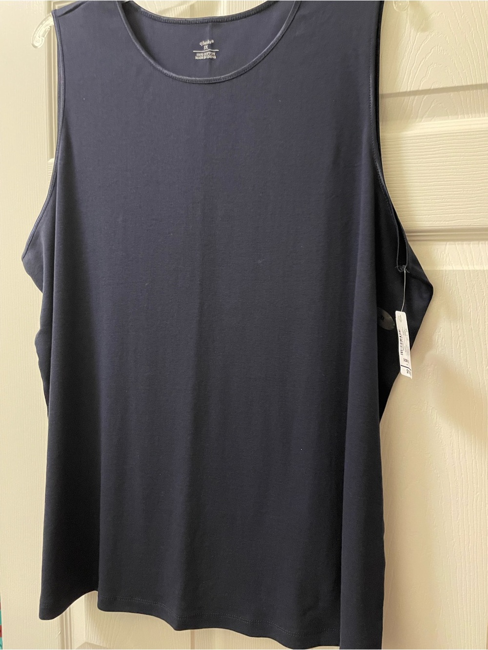 CJBanks Plus 3X  Navy Sleeveless 100% Cotton Shell Top w/Satin Trim, NWT